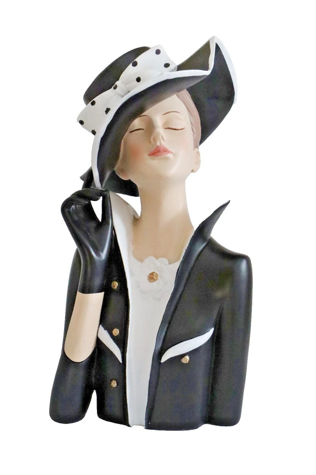 dekotrend.gallery Dekofigur Deko Büste elegante Frau Dame mit Hut Art Deco Stil Figur Skulptur, Retro Lady Dekoskulptur Dekoobjekt aus Polyresin (Kunststein)
