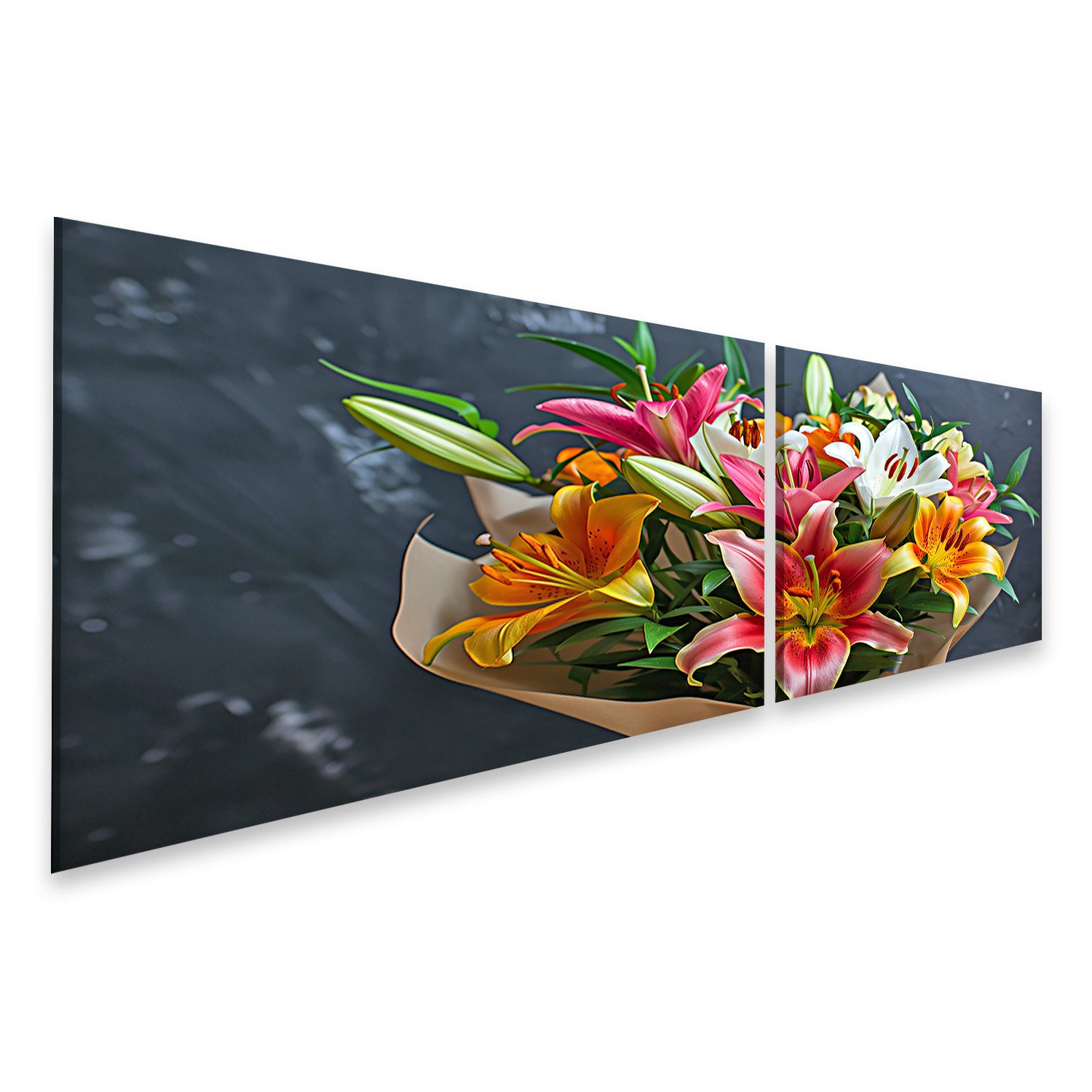 islandburner Leinwandbild, Farbenpracht von Lilien im Bouquet