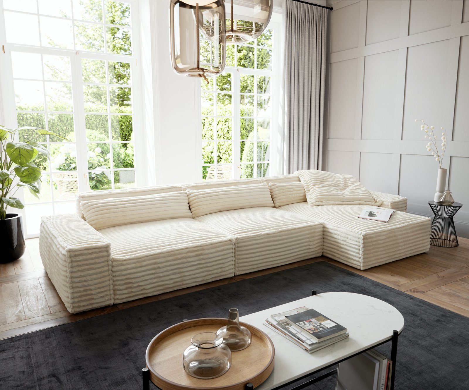 DELIFE Ecksofa Sirpio, XL Plüschcord Beige günstig online kaufen