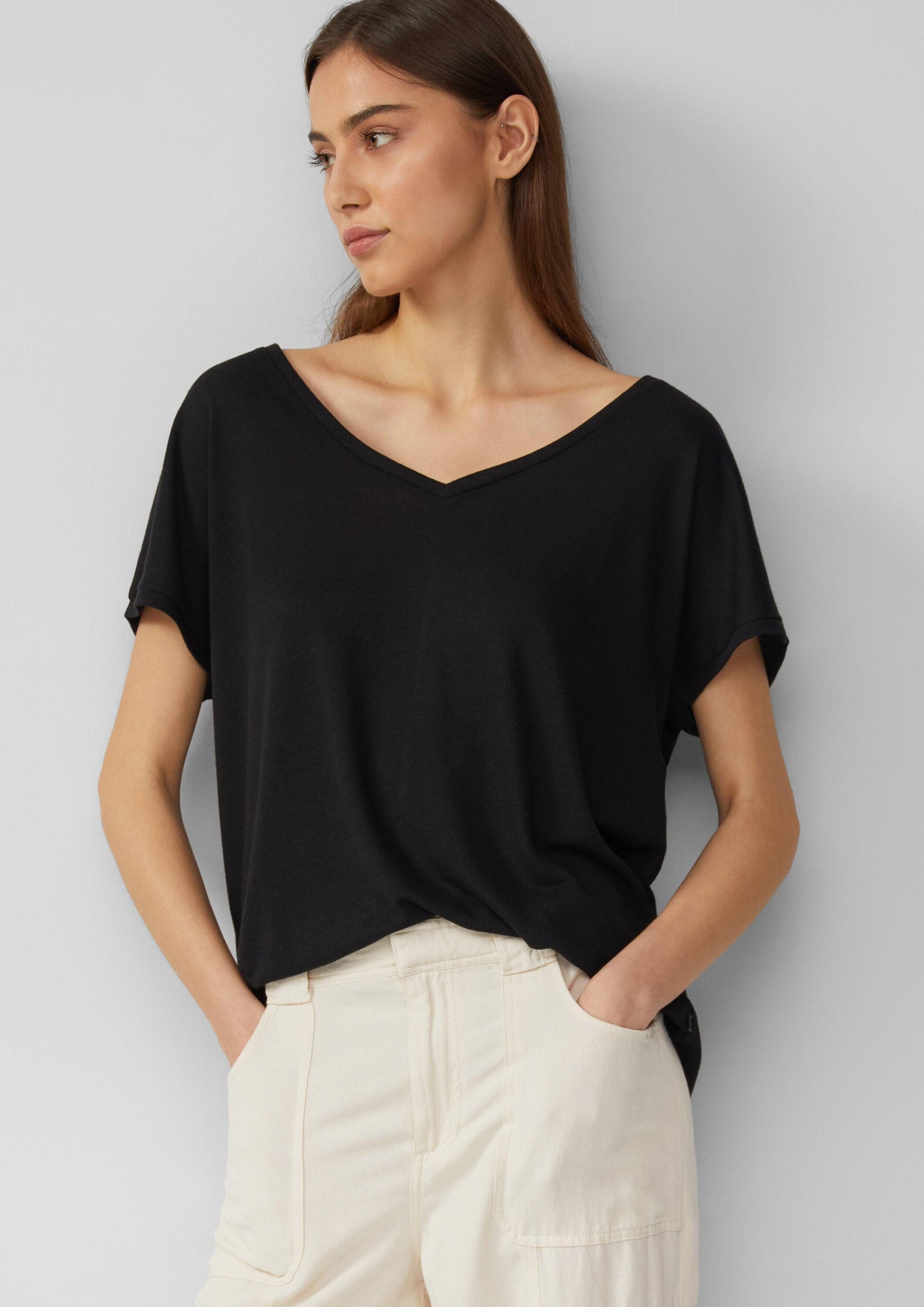 QS Kurzarmshirt T-Shirt Locker geschnittenes T-Shirt aus Leinenmix günstig online kaufen