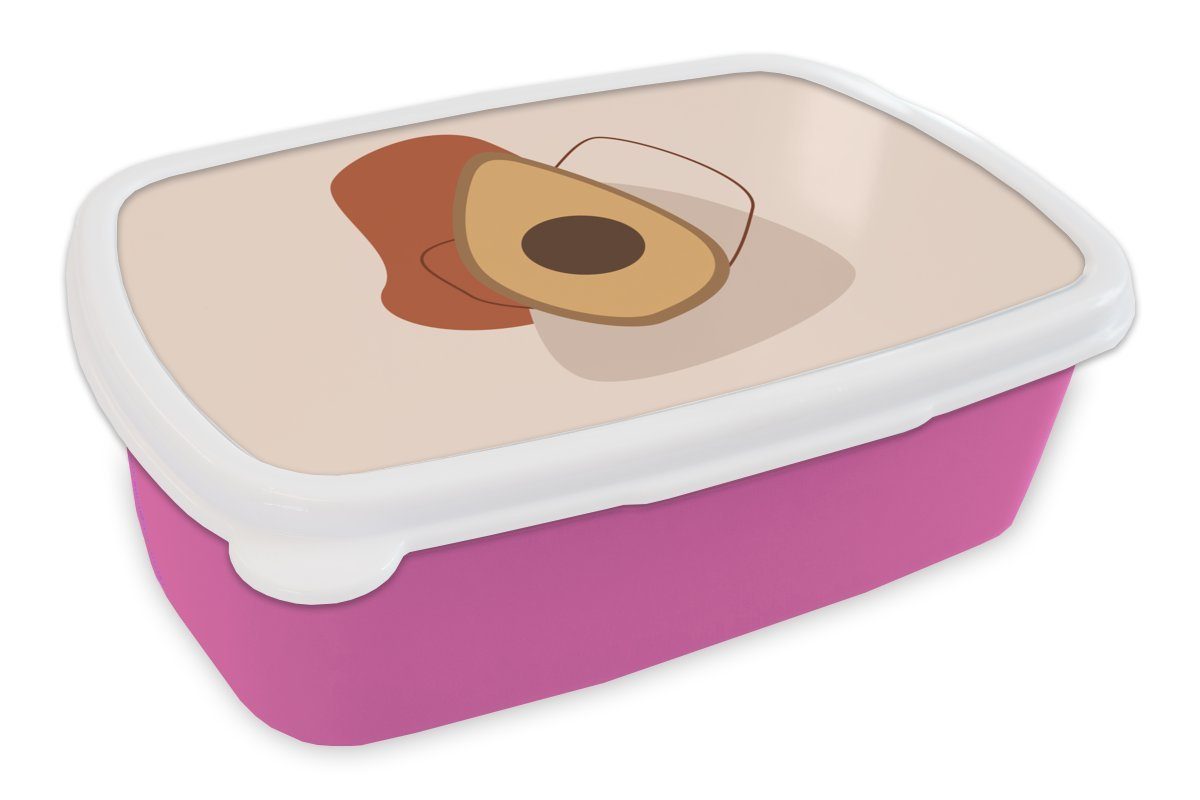MuchoWow Lunchbox Sommer - Avocado - Braun, Kunststoff, (2-tlg), Brotbox für Erwachsene, Brotdose Kinder, Snackbox, Mädchen, Kunststoff rosa