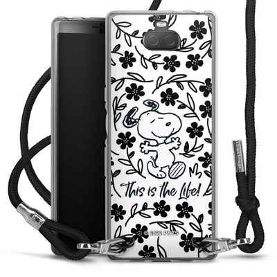 DeinDesign Handyhülle Peanuts Blumen Snoopy Snoopy Black and White This Is The Life, Sony Xperia 10 Handykette Hülle mit Band Case zum Umhängen