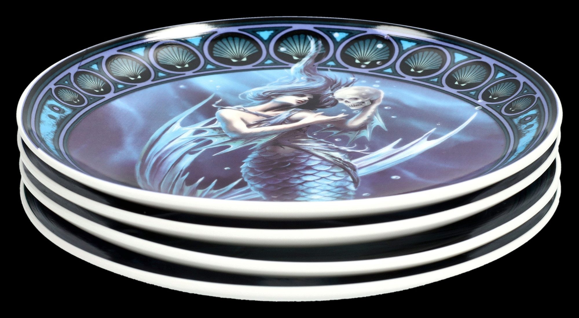 Figuren Shop GmbH Teller Teller 4er Set - Meerjungfrauen by Anne Stokes - Dekoteller Fantasy, (4 St)