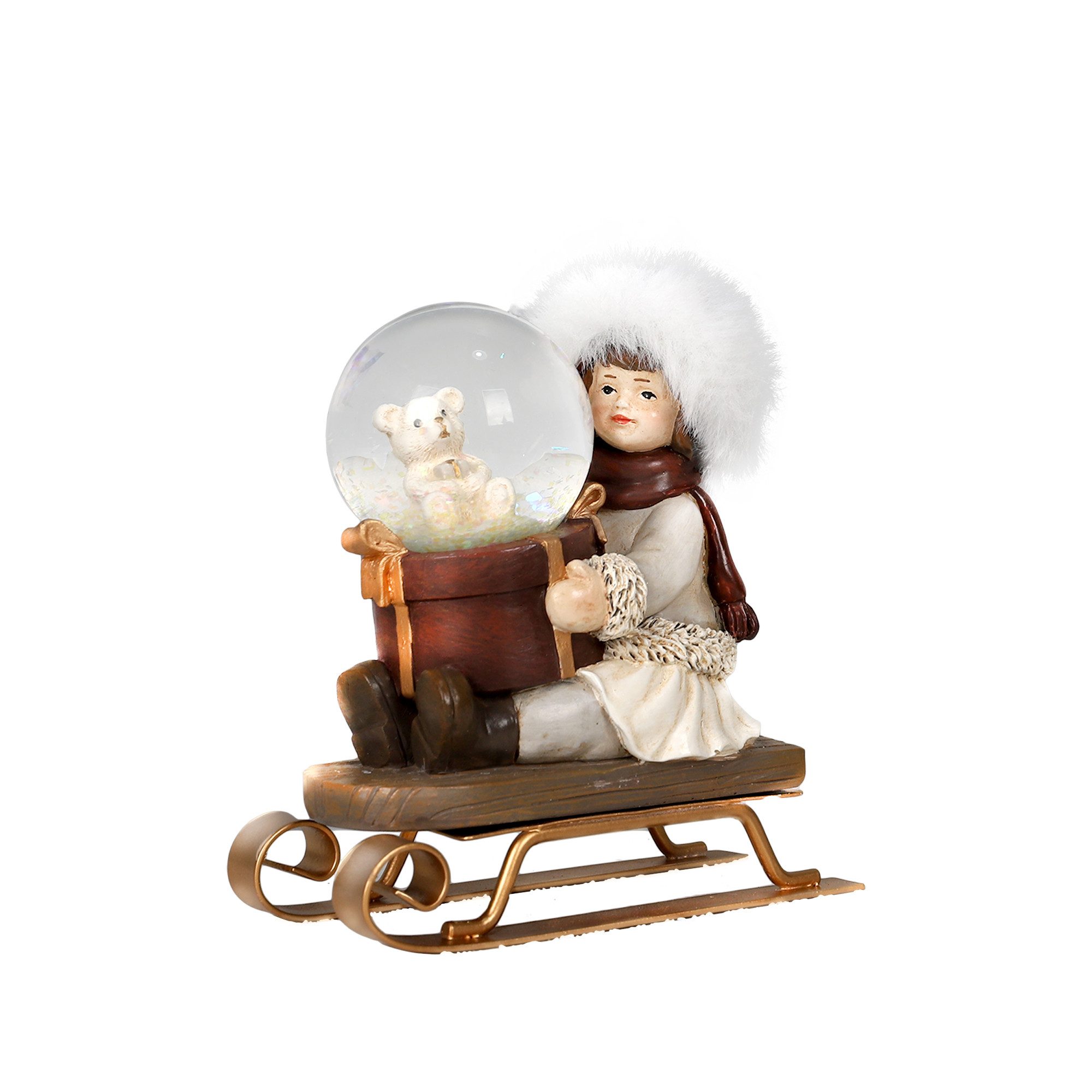 Schneekugel Schlittenmädchen mit Schneekugel