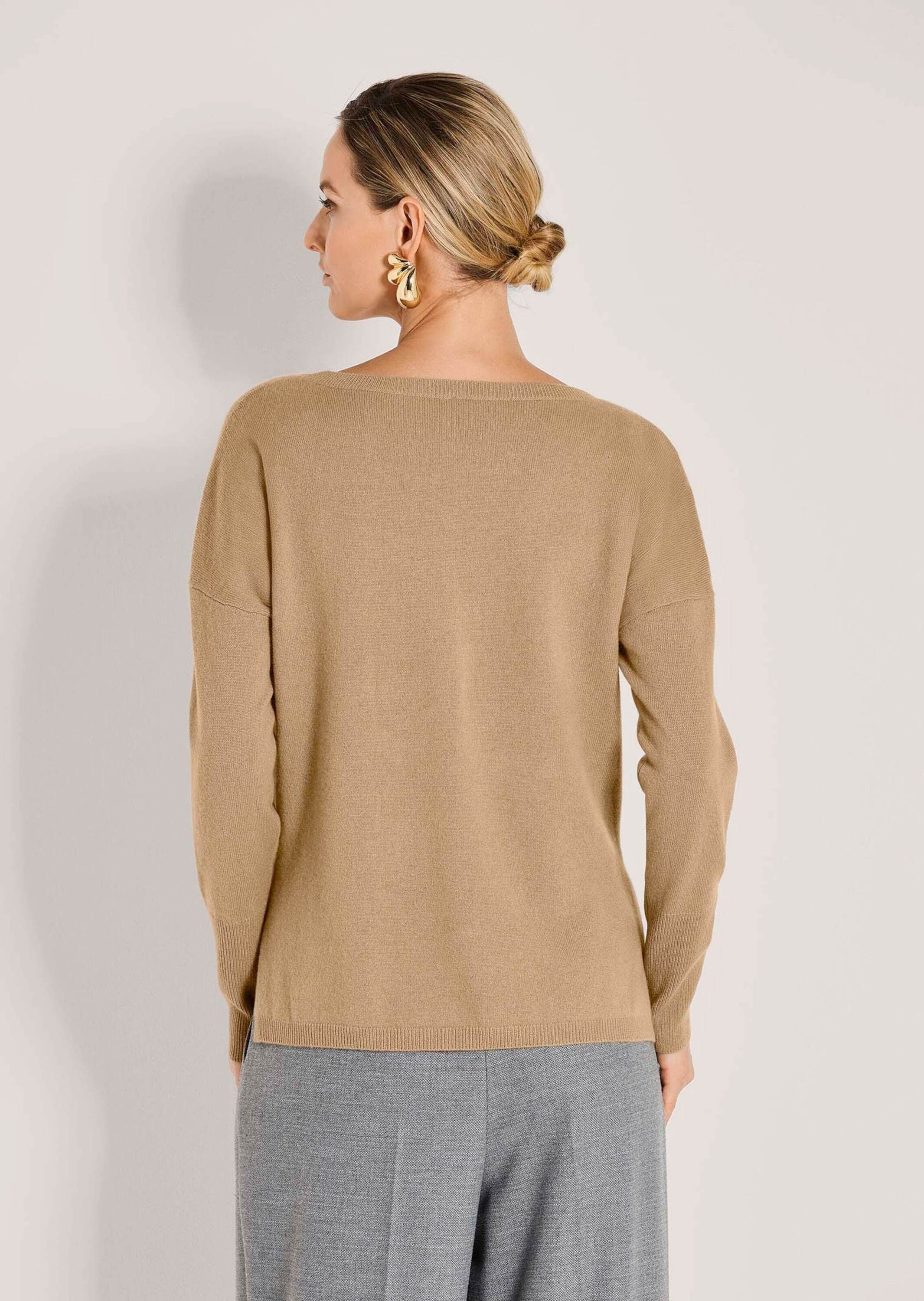 MADELEINE Strickpullover Schlichter Strickpullover mit U-Boot-Ausschnitt Langarmshirt mit lässigem Schnitt, überschnittene Schultern