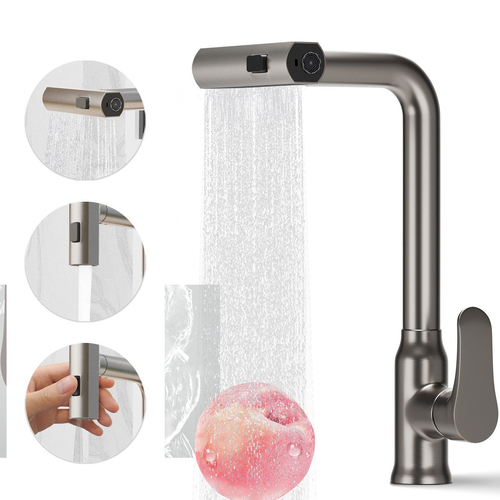 REDOM Küchenarmatur Küchenarmatur mit ausziehbarer Brause & 3 Strahlarten – 360° (drehbarer Hochdruck Wasserhahn aus Edelstahl, 1-St., Kupfer für Spüle & Waschtisch) Küchenspüle Wäscherei Waschtisch Waschbecken