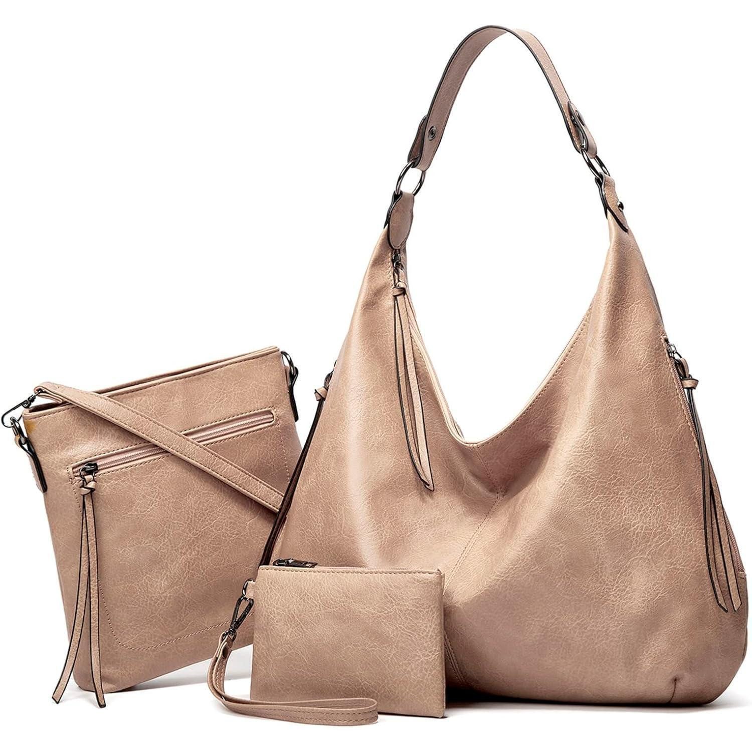 LuxusKollektion Hobo Tote Bag Damen Hobo Schultertasche PU Leder Aprikosengrau