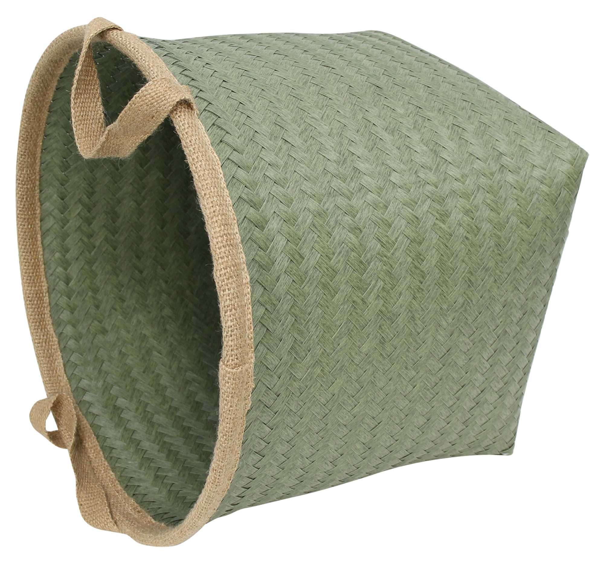 Dekoleidenschaft Aufbewahrungskorb "Soft" in grün, Ø 40 x 35 cm, Flechtkorb, Füllkorb, Ordnungskorb, aus PP geflochten