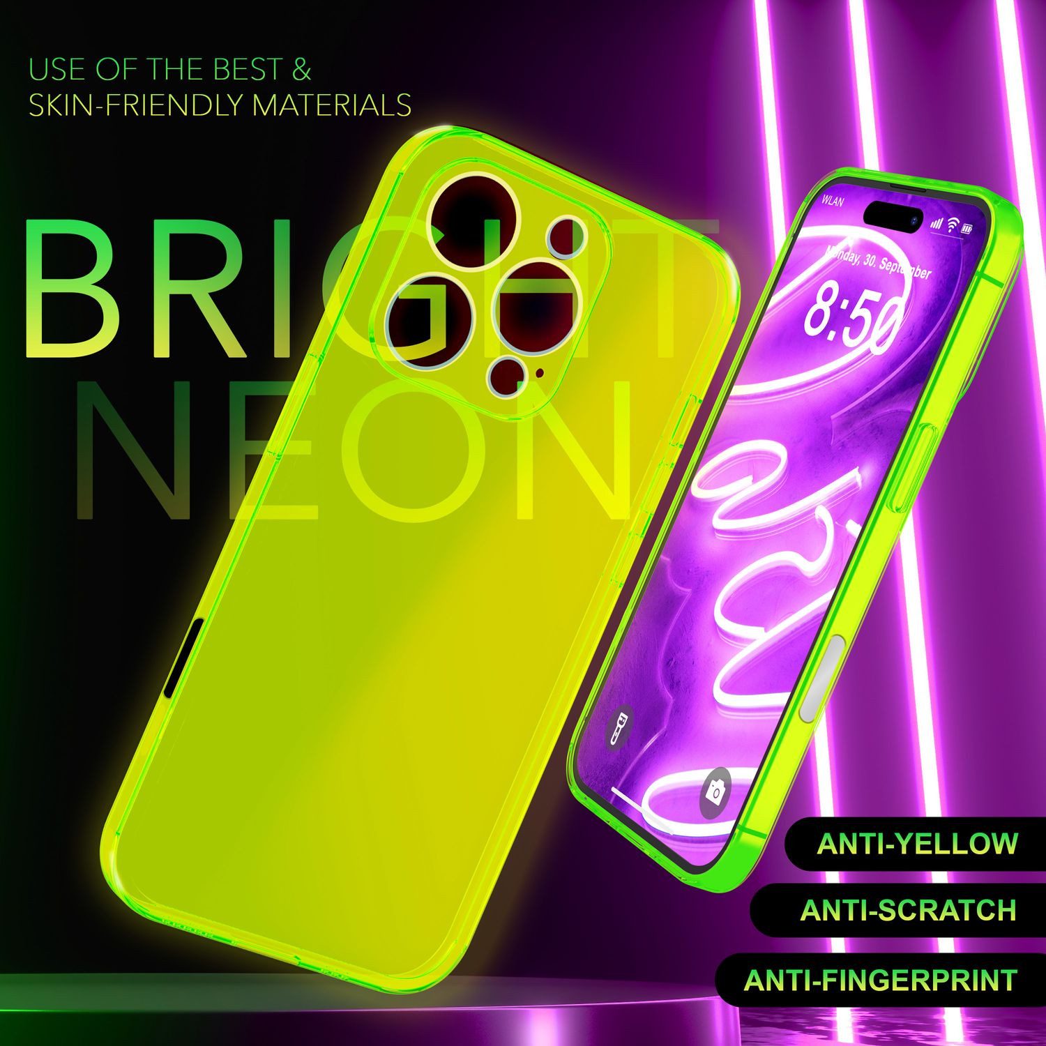 Nalia Smartphone-Hülle Apple iPhone 16 Pro 16 cm (6,3 Zoll), Klare Neon Silikon Hülle / Bunt / Durchsichtig Transparent / Slim Case
