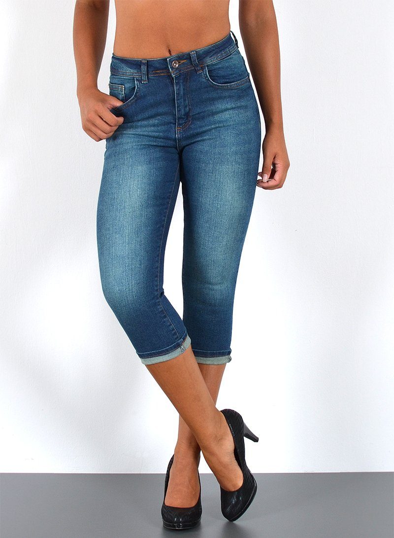 ESRA Caprijeans Damen 3/4 Capri Jeans Hoch-Bund Sommer Hose kurze Jeans Sho günstig online kaufen