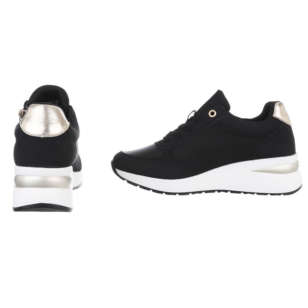 Ital-Design Damen Low-Top Freizeit Sneaker (88671819) Keilabsatz/Wedge Sneakers Low in Schwarz