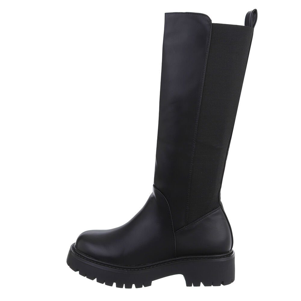 Ital-Design Damen Freizeit Plateaustiefel Blockabsatz Plateaustiefel in Schwarz
