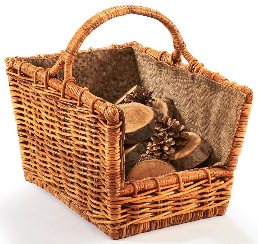 Kobolo Kaminholzkorb Holztrage Rattan Lacak mit abnehmbarem Leinenstoff günstig online kaufen