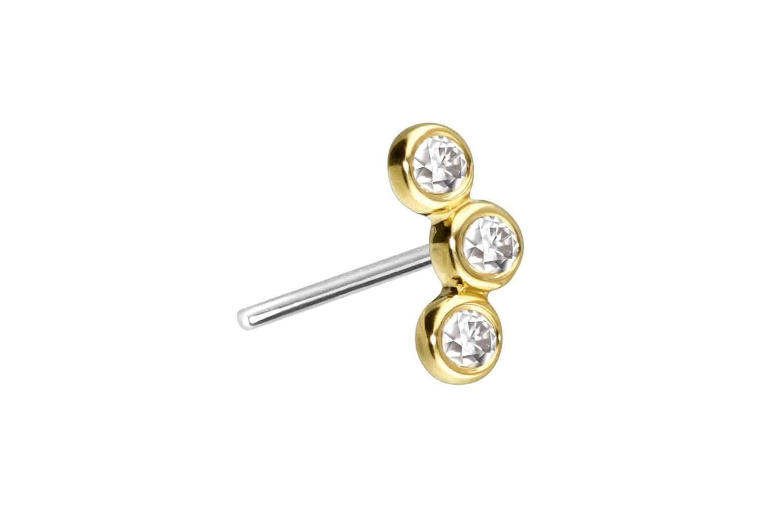 Piercing-Set 14 Karat Gold Aufsatz mit Titan Push Pin MOISSANIT-BOGEN