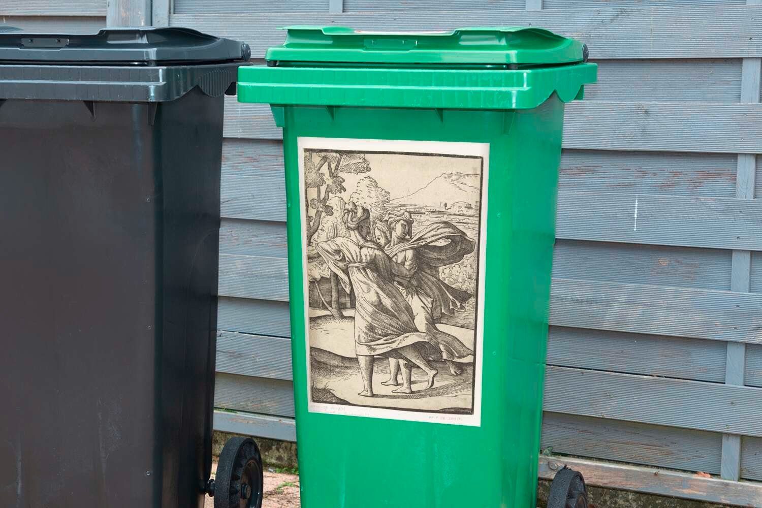 St), Drei van - Scorel Mülleimer-aufkleber, Sticker, von Wandsticker Laufen Frauen Abfalbehälter MuchoWow beim Jan Gemälde Mülltonne, Container, (1