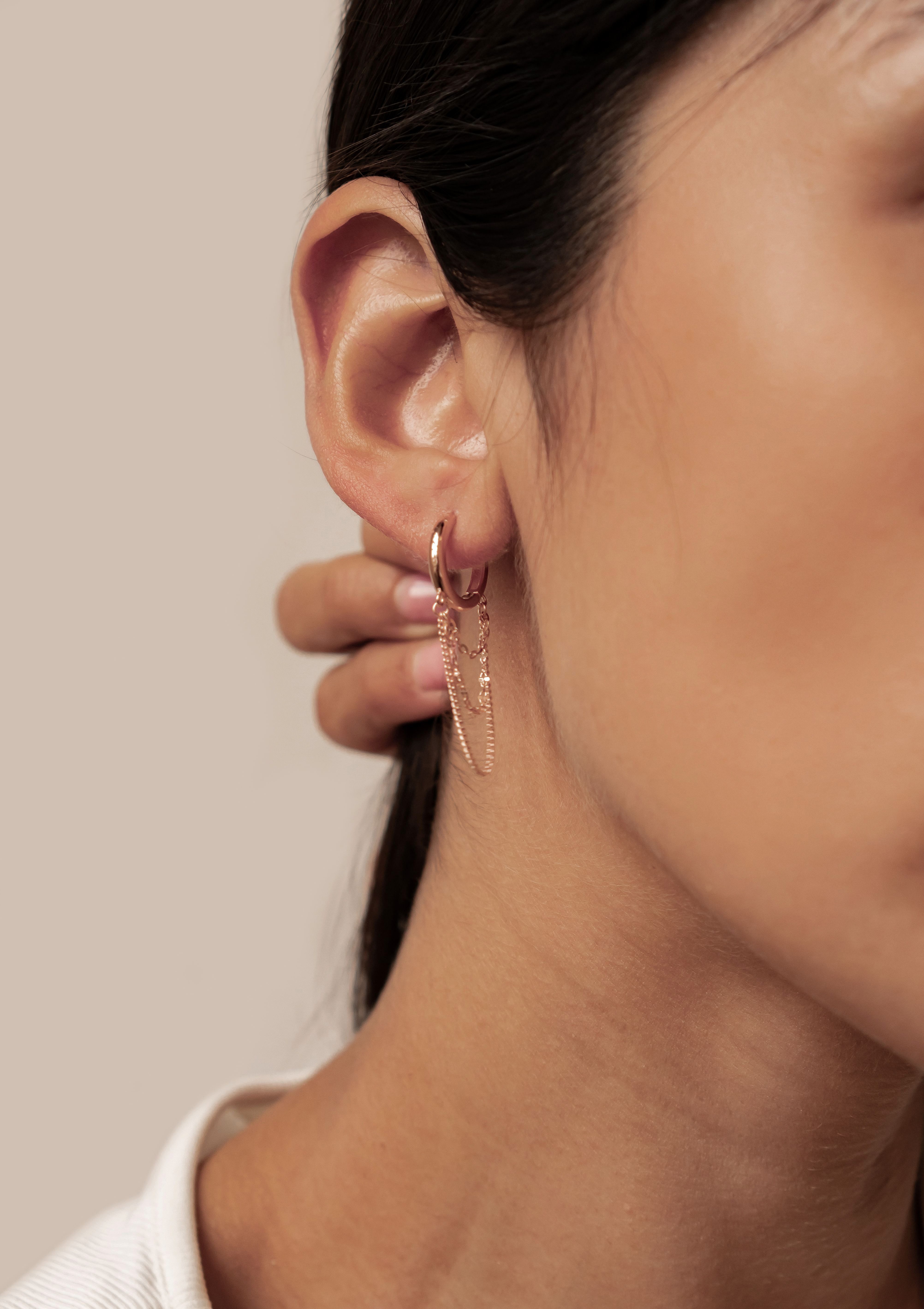 Hey Happiness Paar Ohrhänger Dreifache Kette & Creole, Moderne Damen Creolen 925 Silber, vergoldet