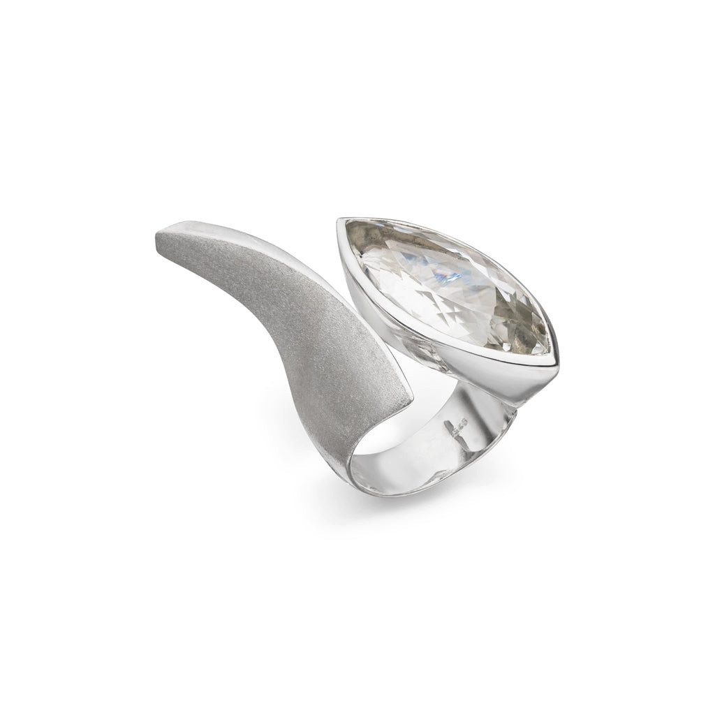 SKIELKA DESIGNSCHMUCK Silberring Bergkristall Ring "Open" 32 x 13 mm (Sterling Silber 925) (1-tlg), hochwertige Goldschmiedearbeit aus Deutschland