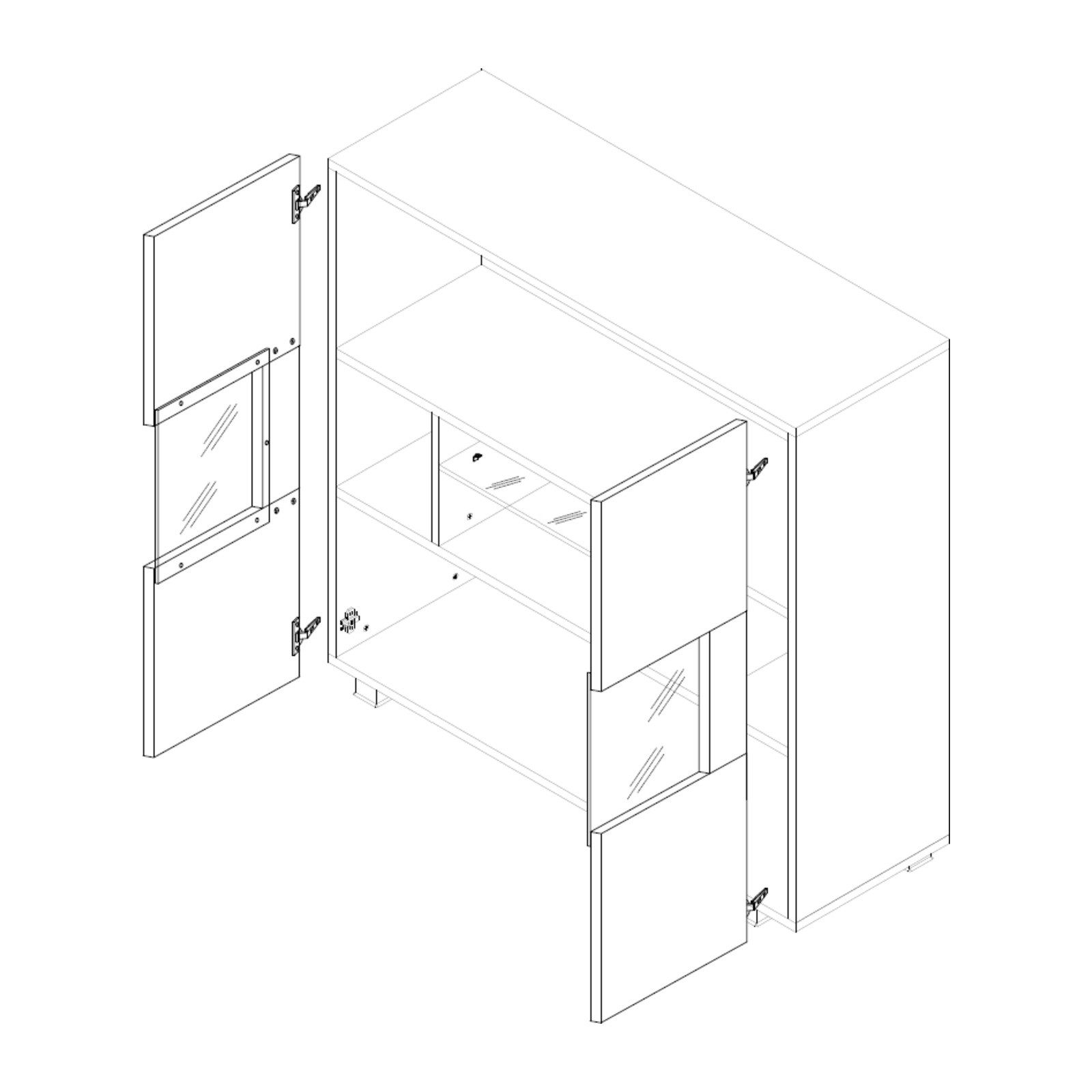HAUSELEMENT Kommode CALABRINI C-02, Sideboard 100 cm Vitrine LED-Beleuchtung 2 Türen Vitrinenschrank