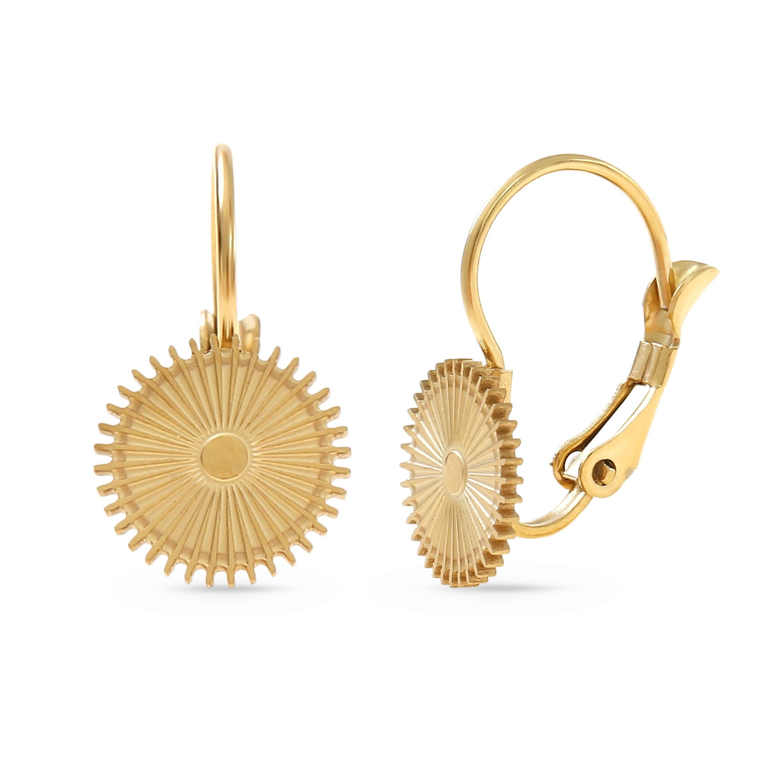 Paar Ohrstecker Goldene Ohrringe Damen mit Sonne Boho Schmuck aus Edelstahl