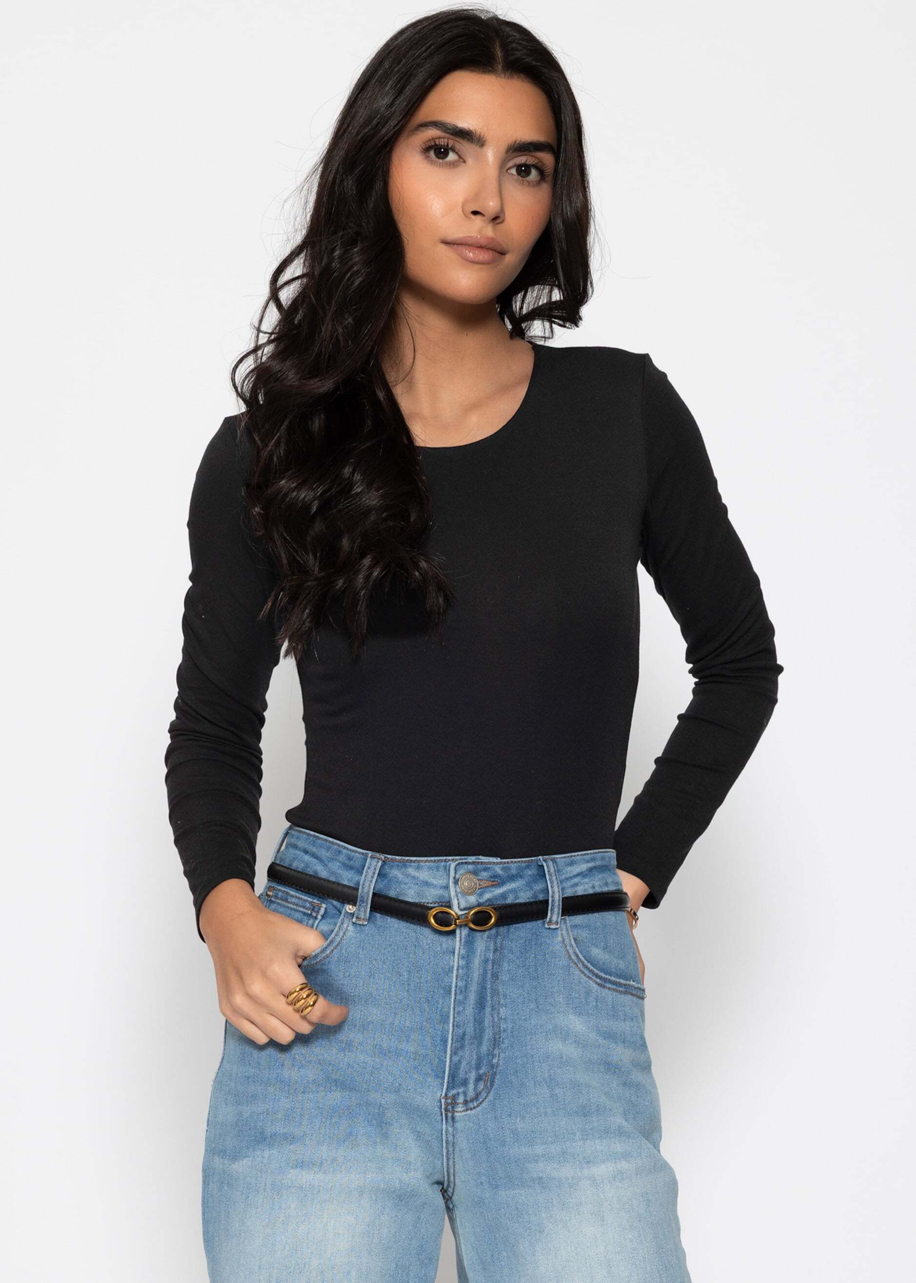 SASSYCLASSY Body Langarm Body mit Rundhalsausschnitt für Damen Eleganter Body aus elastischem Material mit Druckknöpfen