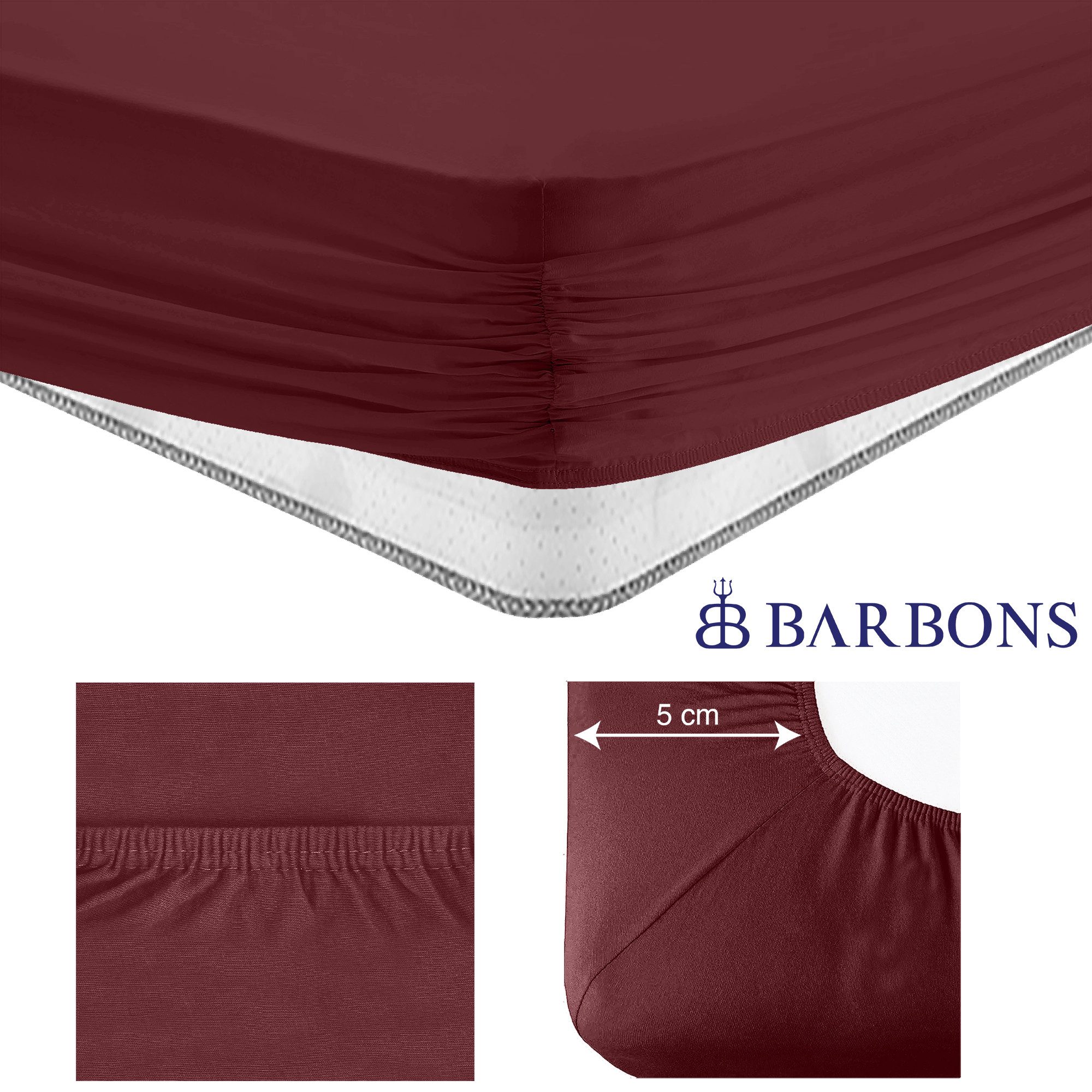 BARBONS Spannbettlaken Jersey Bettlaken, 145 g/m² Spannbetttuch, bis zu 25cm Höhe, Topper, Jersey aus 100% Baumwolle, Gummizug: rundum, (1 Stück), Rundumgummi,  – Bild 4 von 5