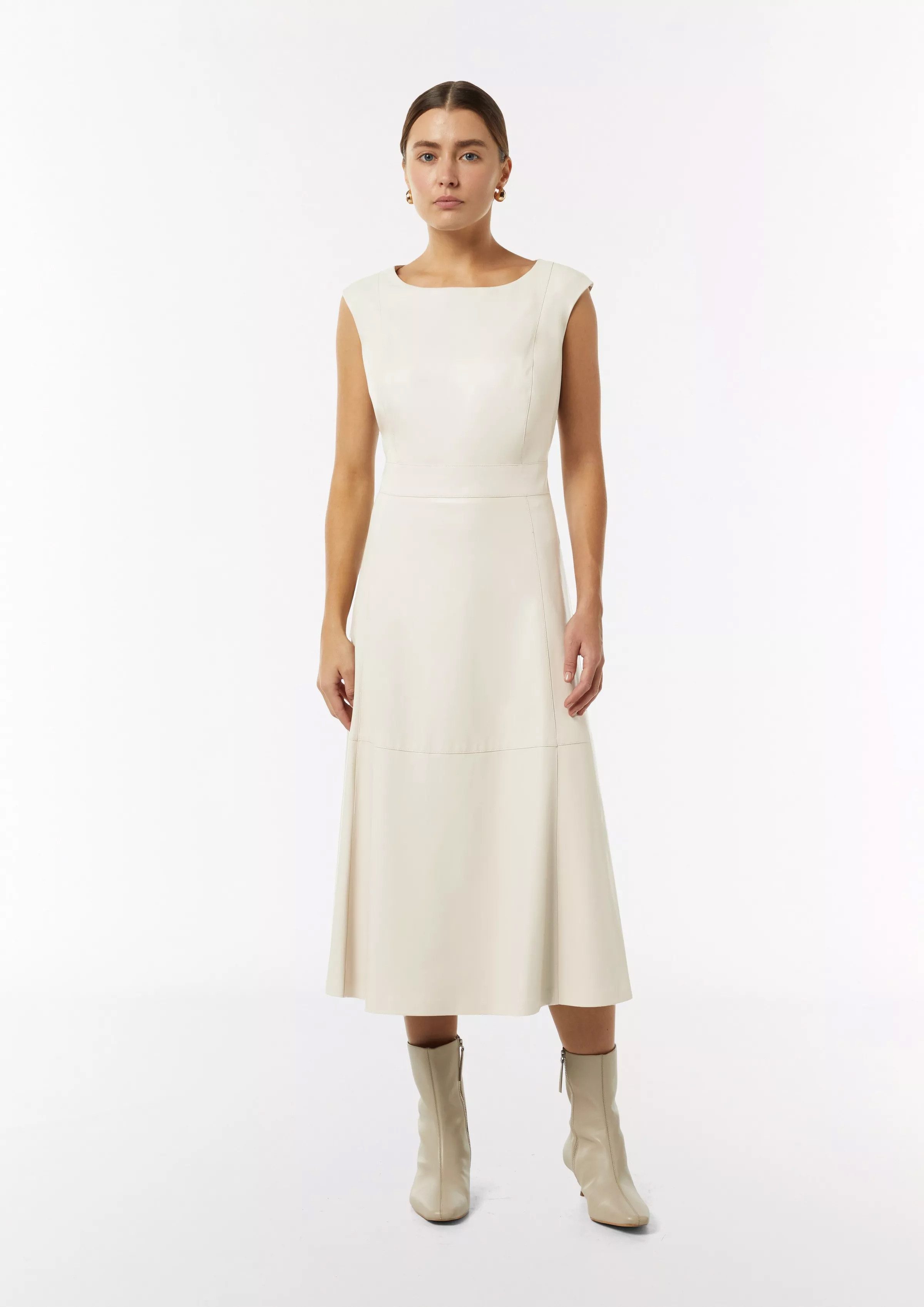 Comma Lederkleid Midikleid Midi-Kleid in Lederoptik mit Ziernähten günstig online kaufen