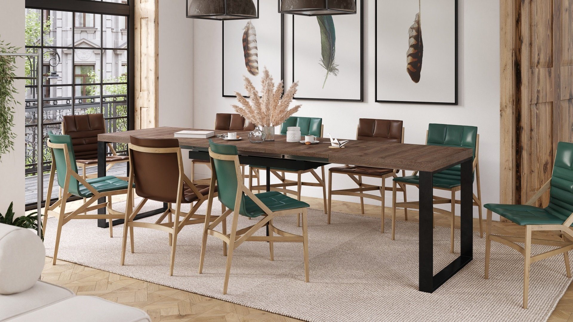 Mazzoni Esstisch Design Esstisch Avari Tisch ausziehbar 120 bis 270 cm Eiche dunkel - Schwarz matt