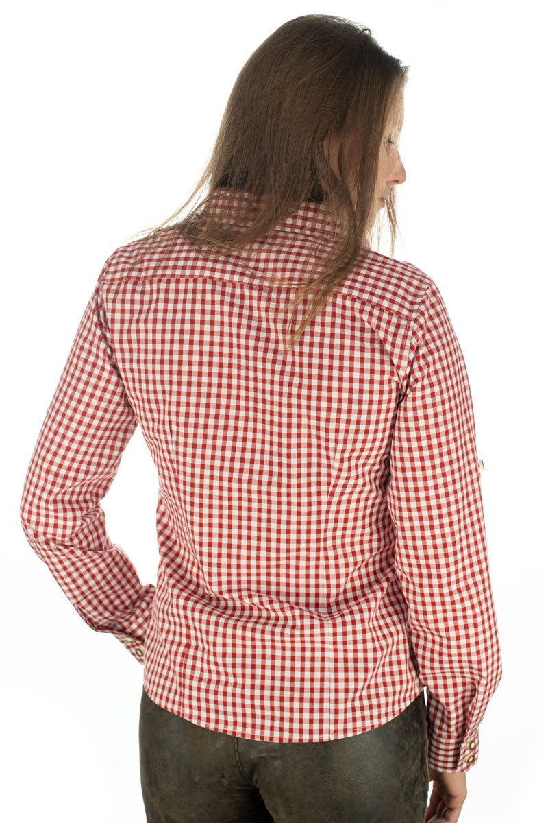 OS Trachten Trachtenbluse Qorru Taillierte Langarmbluse mit Hirsch-Stickerei auf der Brust