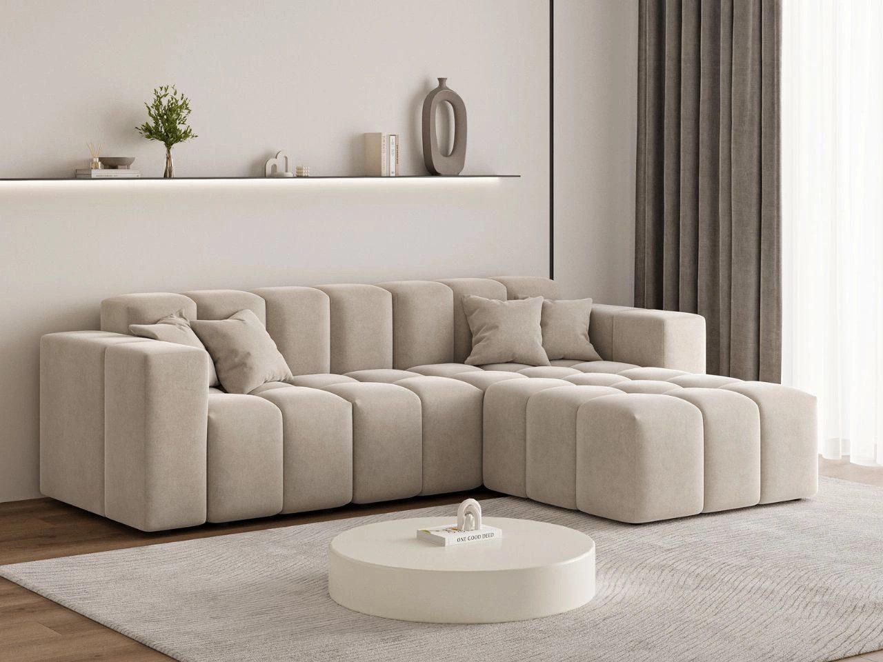 GrainGold Ecksofa L-Form LOOPO - 265x180 cm, Beige, Rechts, Wellenfedern, H günstig online kaufen