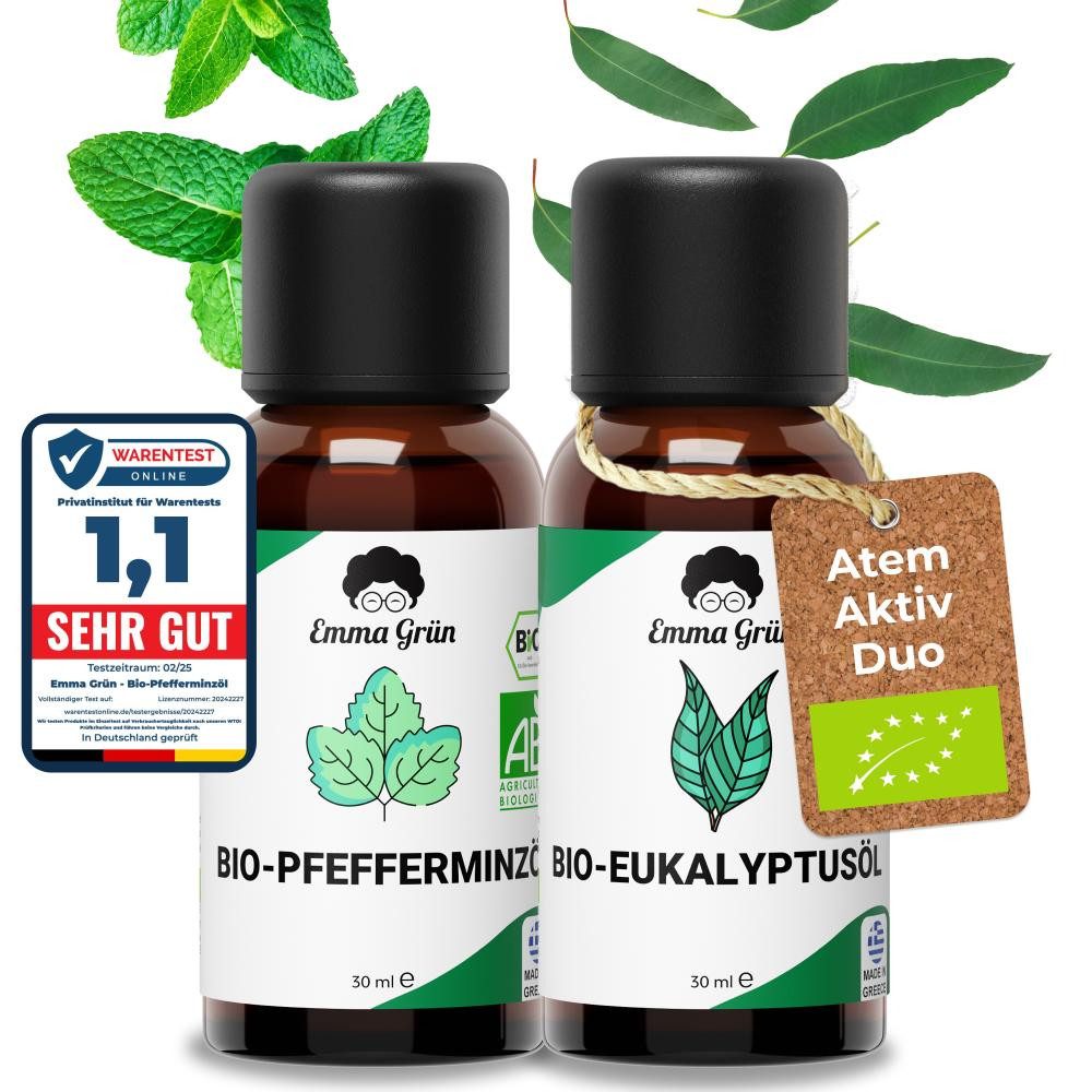Emma Grün Duftöl Emma Grün® Atem Aktiv Set mit Bio Pfefferminz- & Eukalyptusöl (Duftöl-Set, konto@emma-gruen.com), 100% naturrein