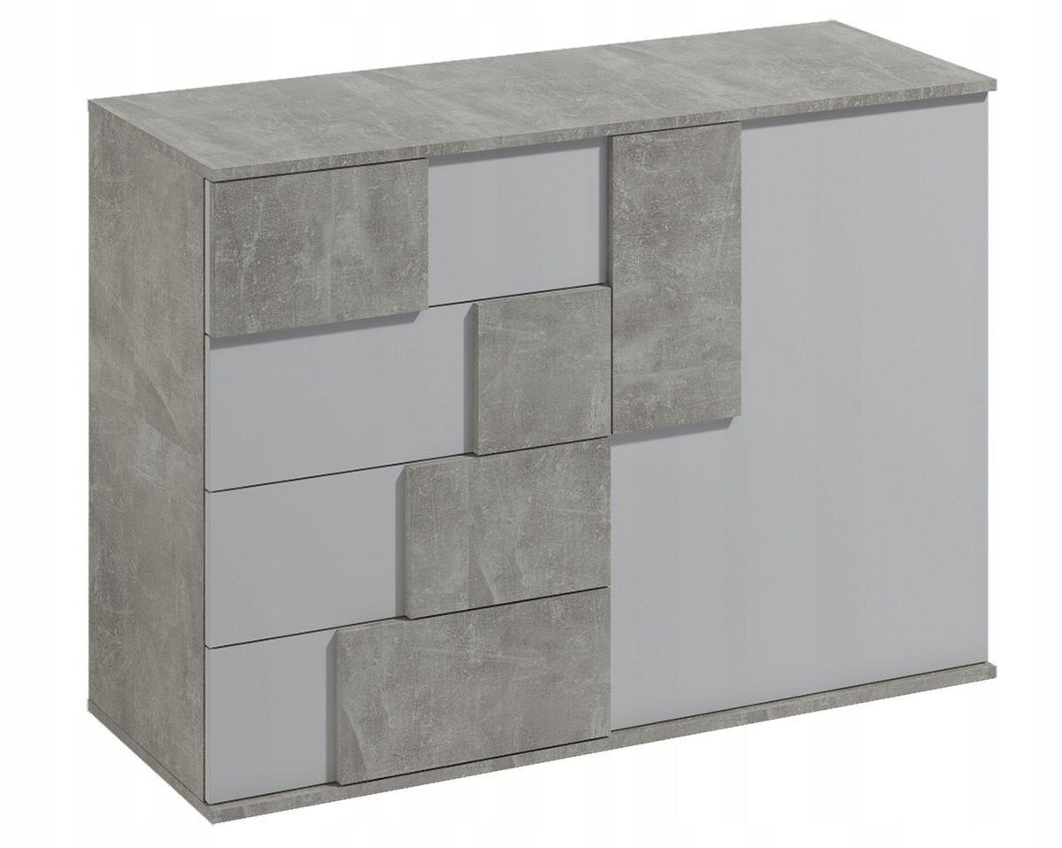 Beautysofa Kommode ELSA (modernes Design,eintürig Mehrzweckschrank), mit Einlegeböden, Sideboard mit 4 Schubladen Beton