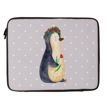 Mr. & Mrs. Panda Laptop-Hülle Pinguin Blumenkranz - Grau Pastell - Geschenk, Notebook Tasche, Tasch