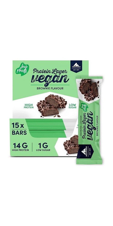 Multipower Vegan Protein Layer Bar 15x 55g - Brownie Riegel, 825 g, Riegel