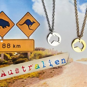 DAHEIM Kette mit Anhänger Halskette Australien (silber-farben), - filigrane Kette Down Under für Damen und Frauen, Heimat-Schmuck Australia aus Edelstahl