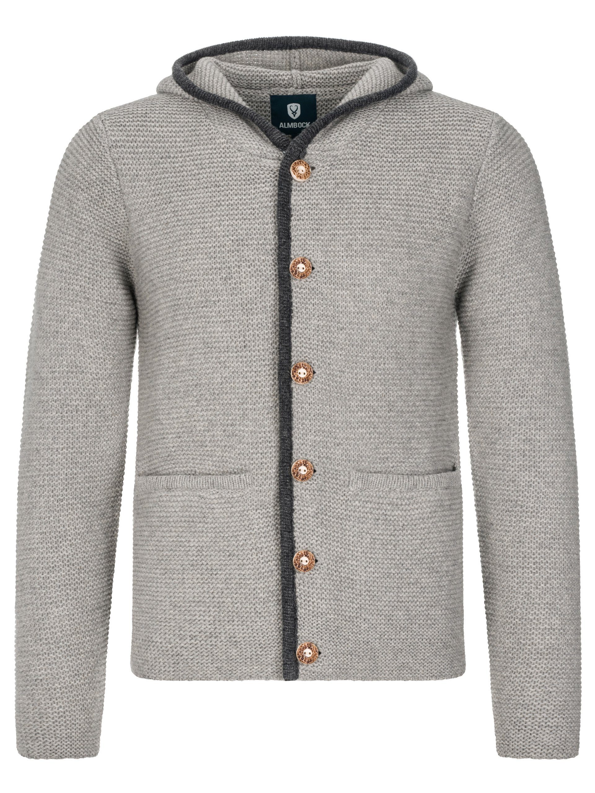 Almbock Trachtenstrickjacke Strickjacke Bavaria (1-tlg) grau mit Kapuze günstig online kaufen