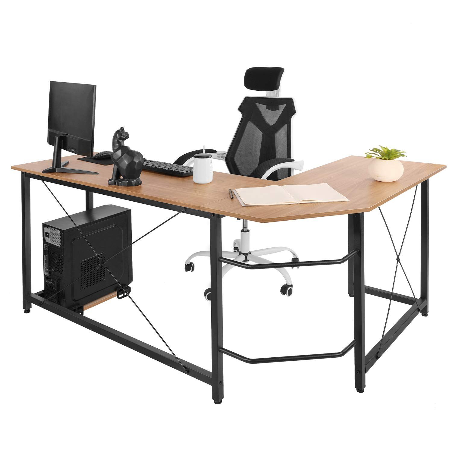 Femor Eckschreibtisch L-förmiger Schreibtisch 167cm,Computertisch mit Aufbewahrungstasche Holzfarbe