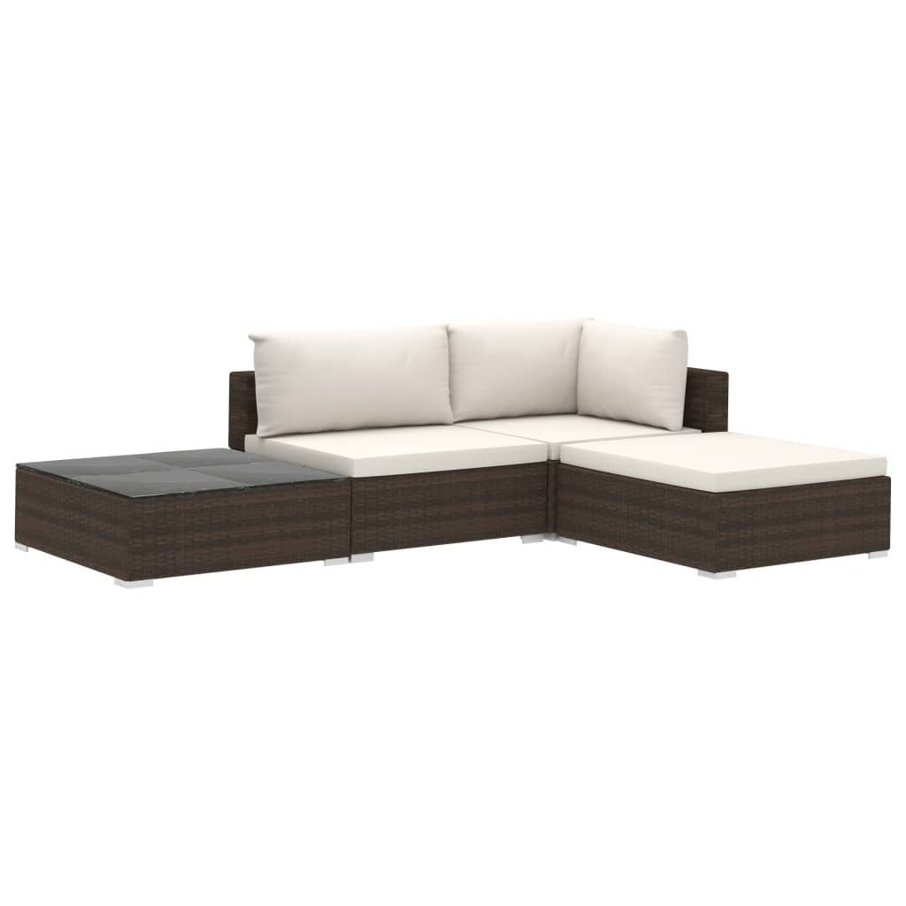 vidaXL Gartenlounge-Set 4-tlg. Garten-Lounge-Set mit Auflagen Poly Rattan Braun, (4-tlg)