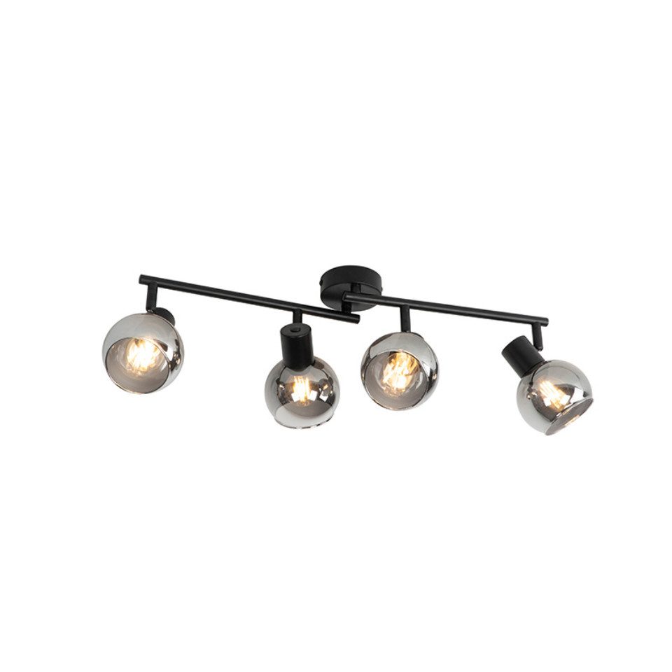 Qazqa LED Aufbaustrahler Vidro, ohne Leuchtmittel, Warmweiß, QAZQA Aufbau­spot, e14, Schwarz, Glas, Art Deco