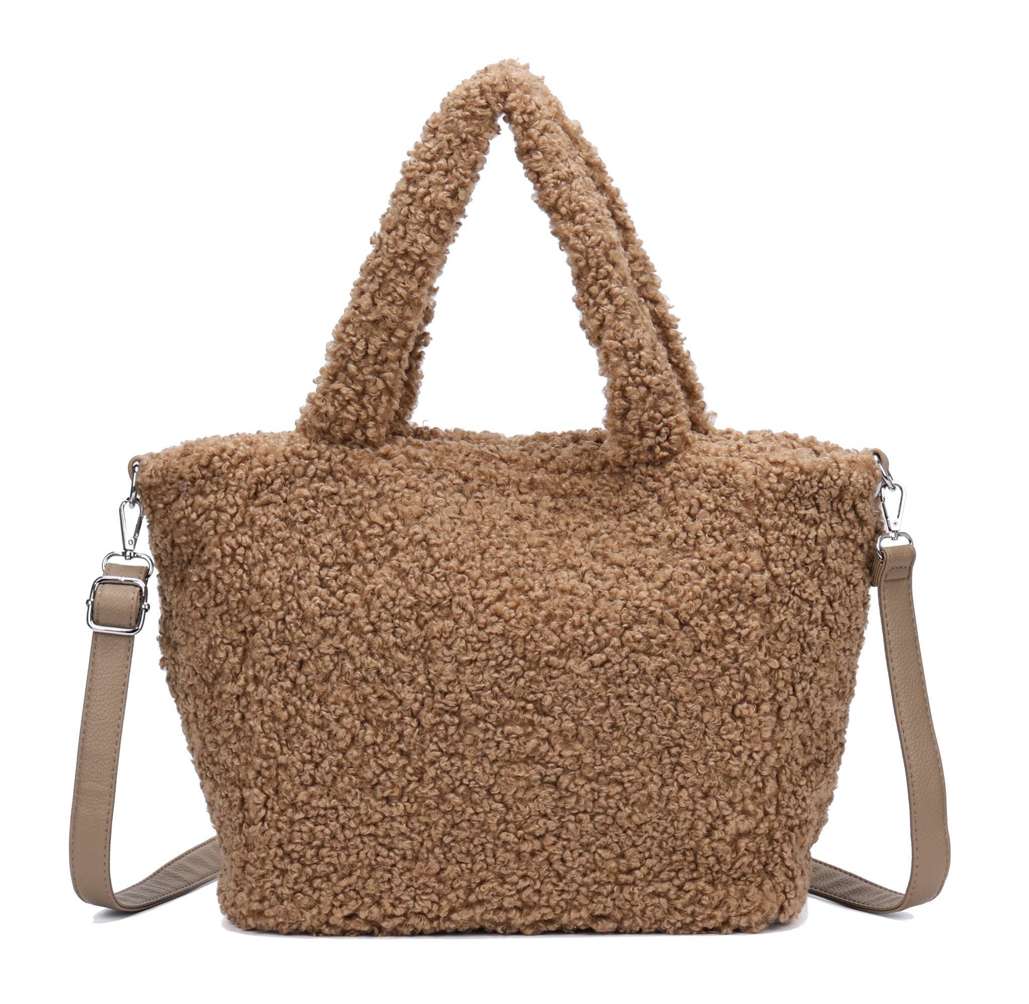 Schultertasche DAMEN TEDDY Plüsch Shopper TASCHE Tote Henkel Bag Schultertasche Hobo
