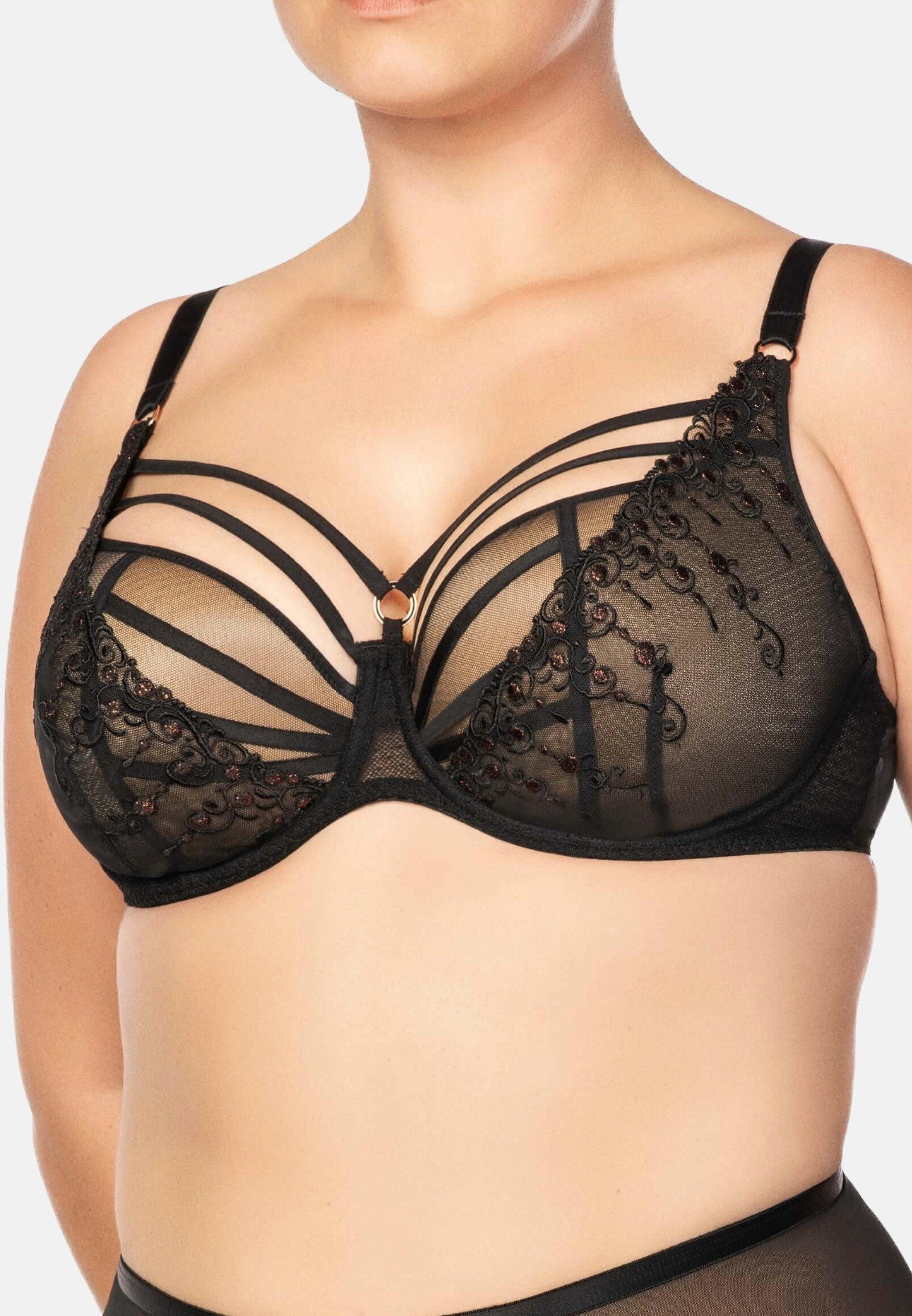 Ulla Dessous Schalen-BH Exclusive Line (1-tlg) Schalen BH - Edle Schweizer Stickerei mit Ornamenten und Glitzereffek Schwarz