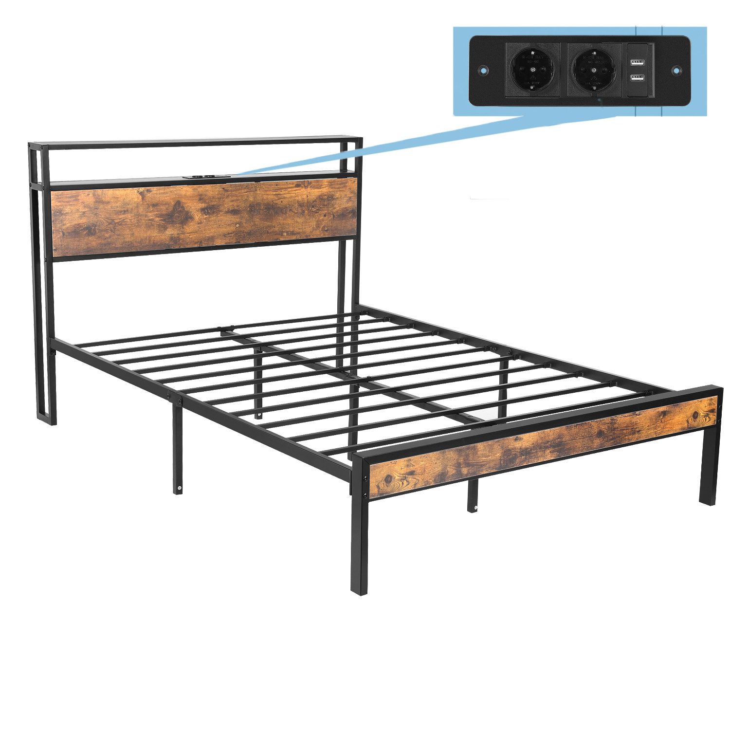 Polsterbett Doppelbett 140x200cm mit Lattenrost, Stauraumbett mit Kopfteil Fußteil