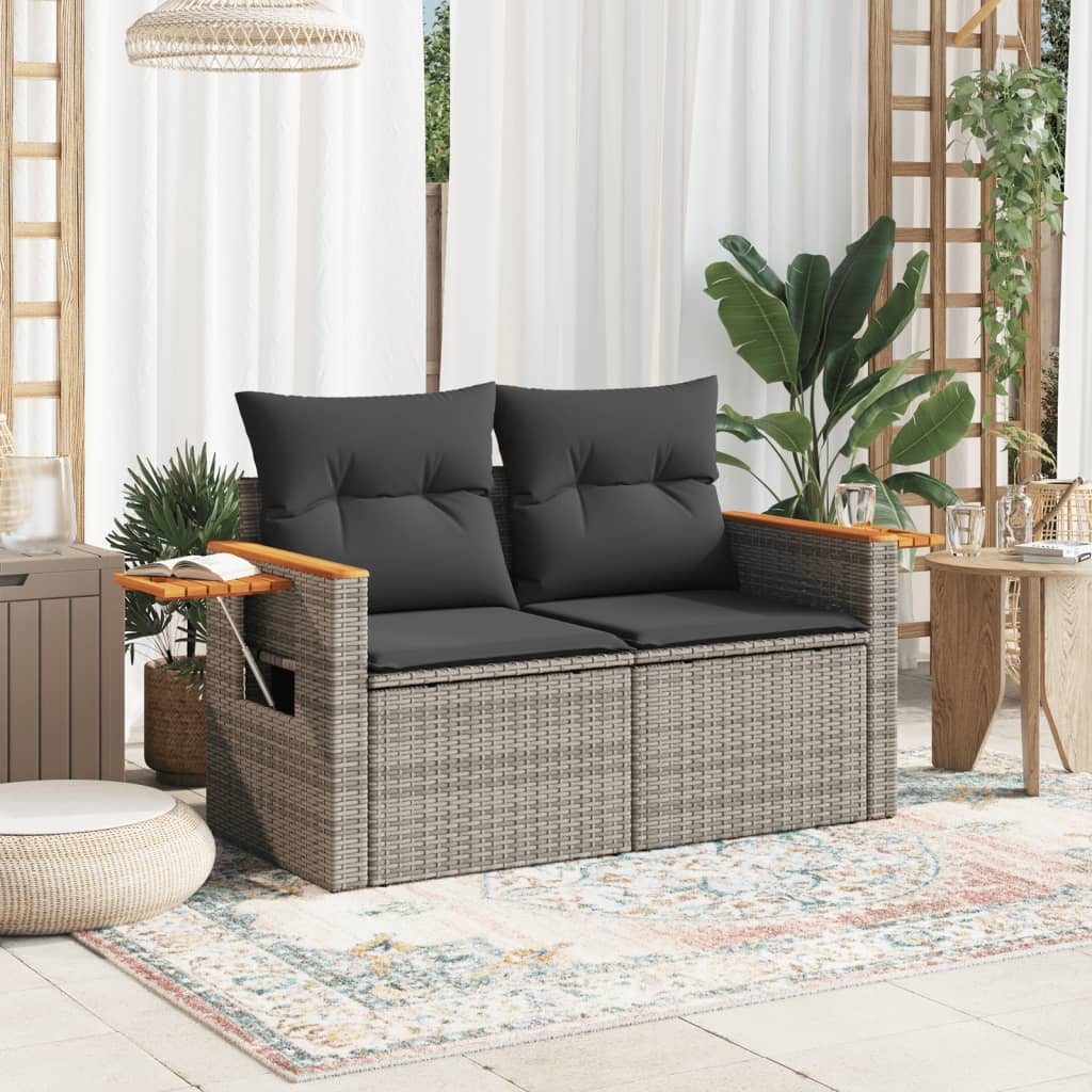 vidaXL Loungesofa Gartensofa 2-Sitzer mit Kissen Grau Poly Rattan, 1 Teile günstig online kaufen