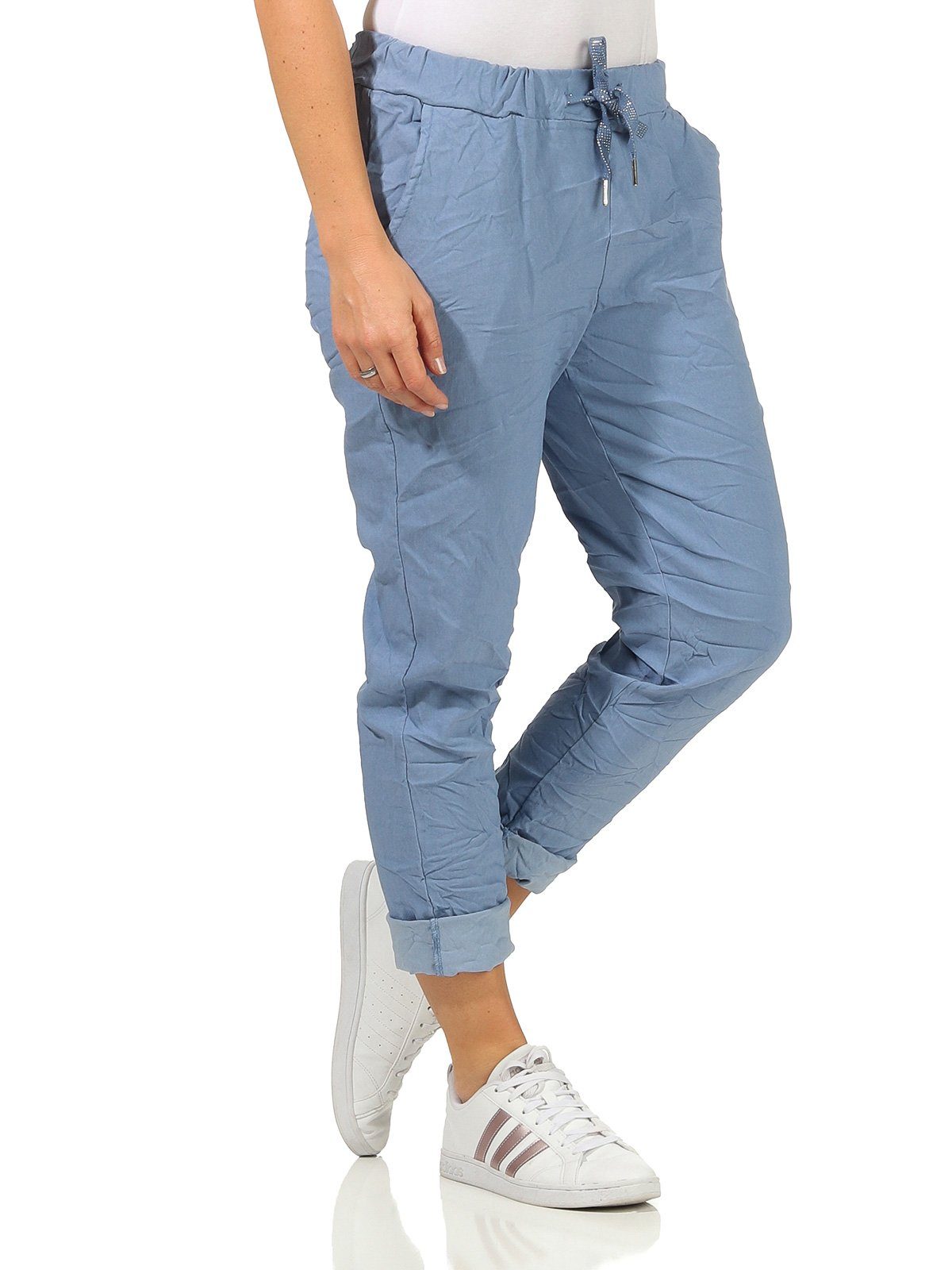 Jeans mit mit Basic Kordelzug, Schlupfhose (1-tlg) Bund Damen Freizeithose Aurela Schlupfhose Damenmode für elastischem angenehme Chinohose