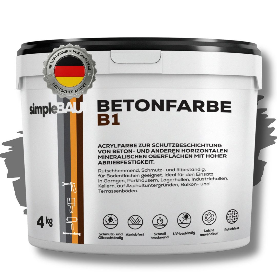 simpleBAU Bodenversiegelung Betonfarbe B1 4-15 KG, Garagenbodenbeschichtung - Farbe, rutschfest, abriebfest, innen und außen geeignet, wetterbeständig