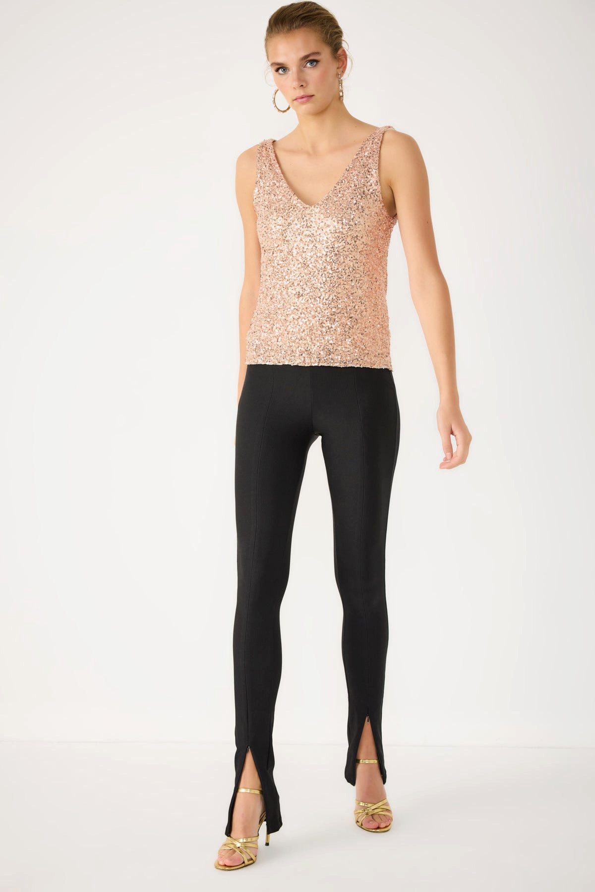 No Matter What Blusentop Rosa Pailletten V-Ausschnitt Bluse