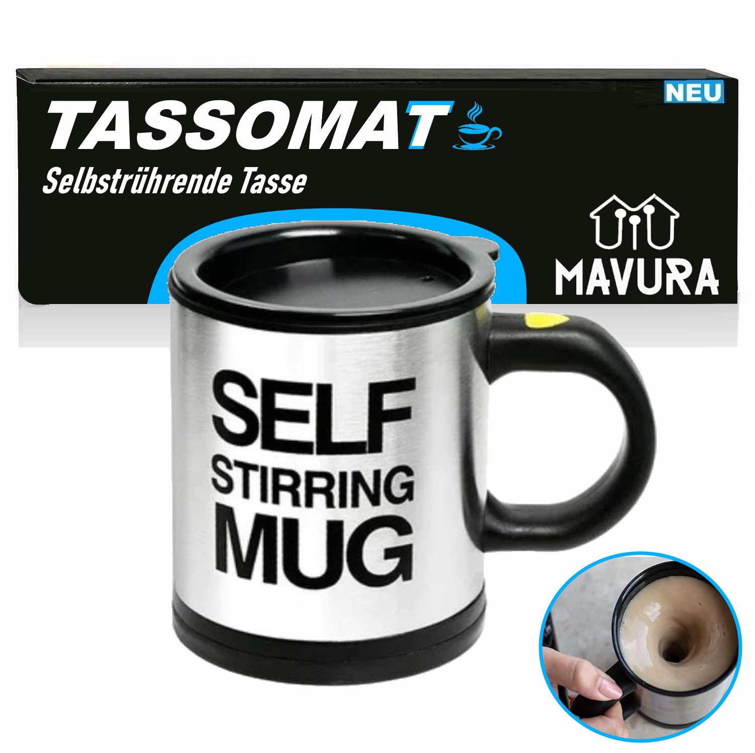 MAVURA Tasse Selbstrührende Tasse Edelstahl Becher Kaffeebecher Thermosbecher