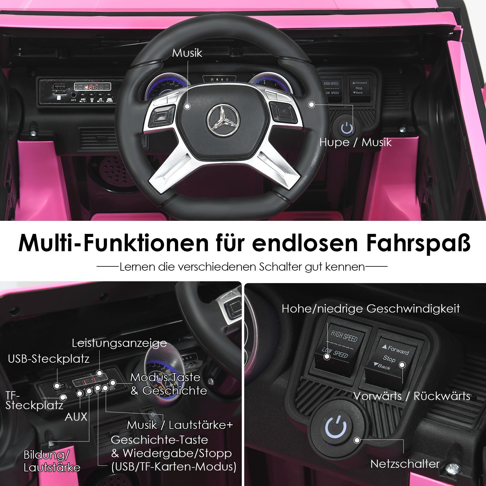COSTWAY Elektro-Kinderauto Mercedes Benz, mit LED, Musik Rosa 2,5-5,5km/h &