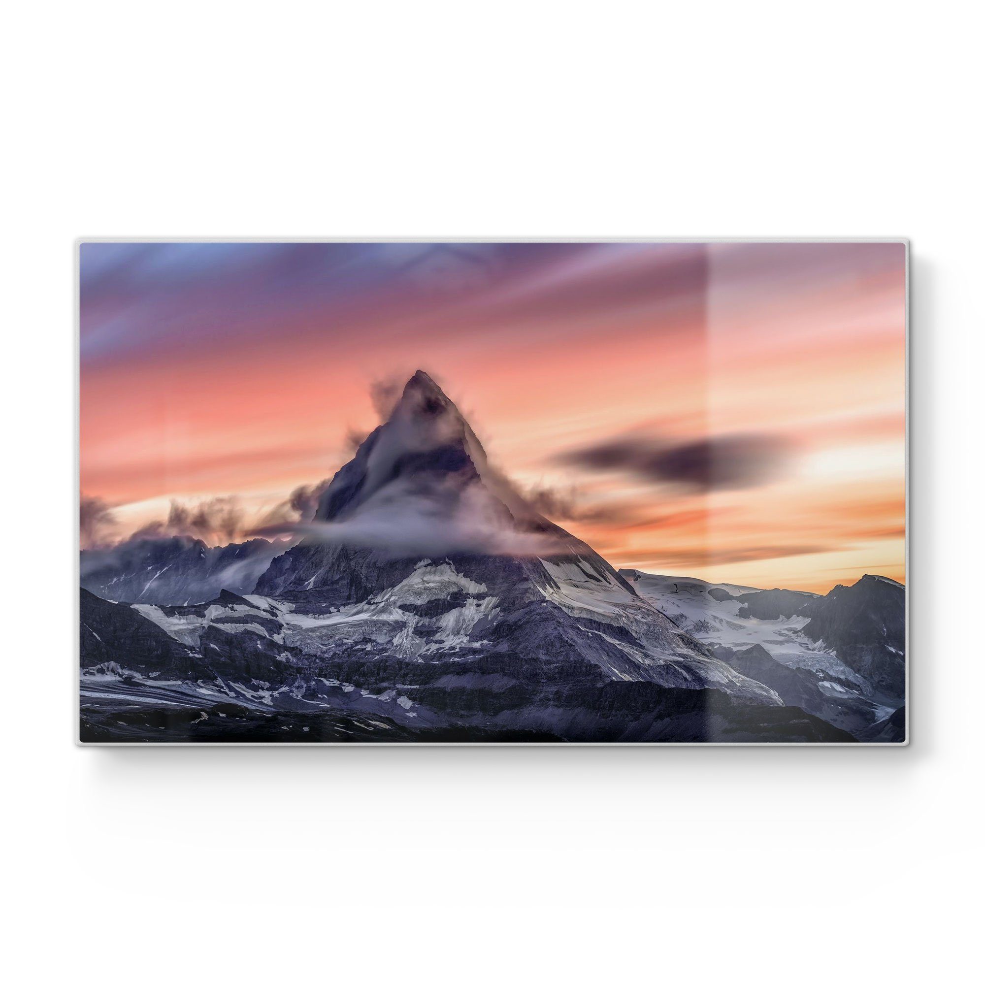 DEQORI Schneidebrett 'Sonnenaufgang Matterhorn', Schneideplatte Platte Glas, Frühstücksbrett