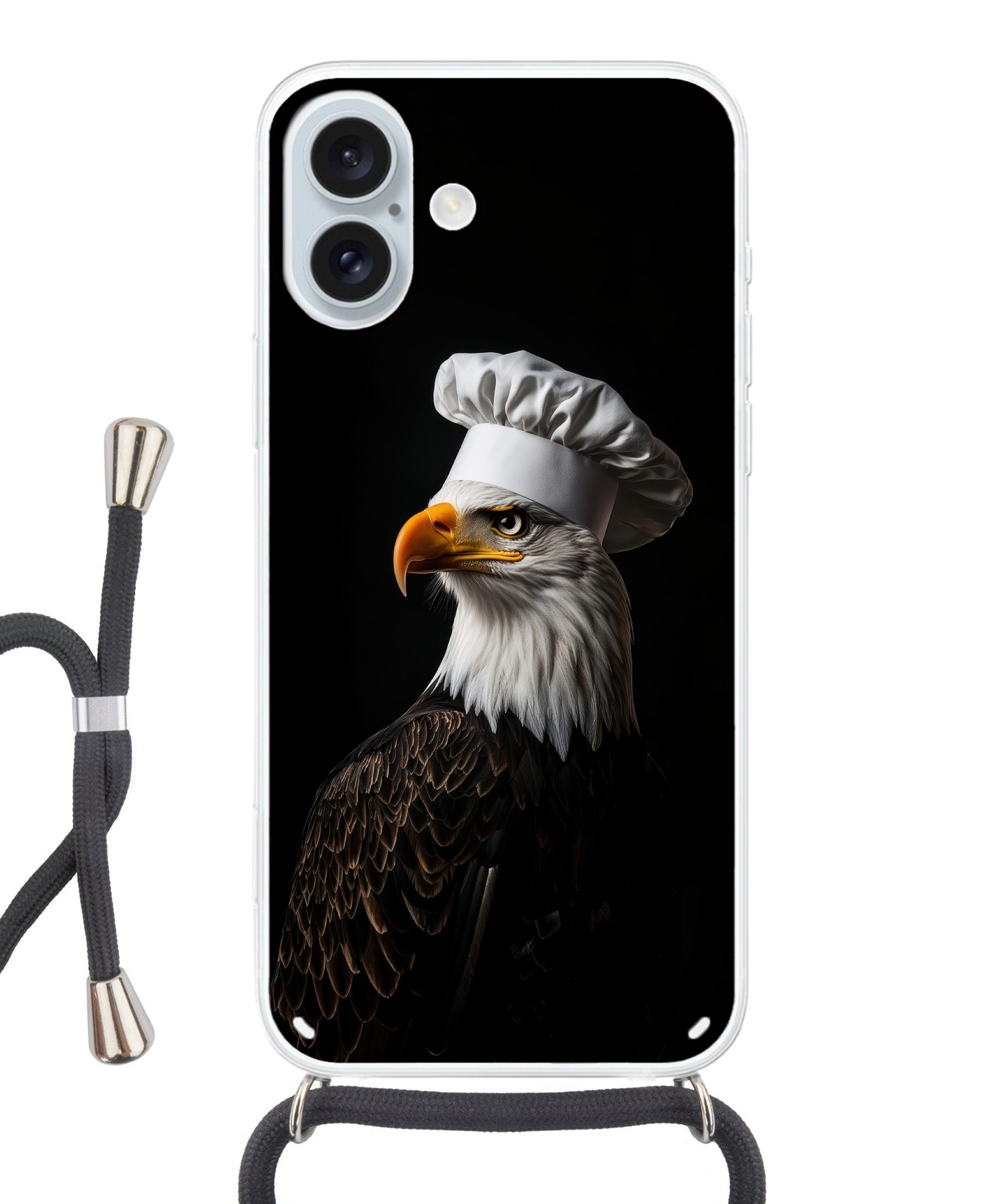 MuchoWow Handyhülle für Apple iPhone 16 Plus Adler - Amerika - Kochmütze - Vogel - Robust, Tragbare Handyhüllen mit Kette zum umhängen, Handykette Handyband