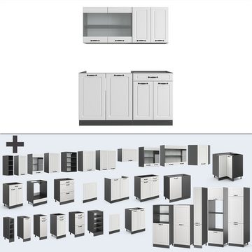 Livinity® Küchenzeile R-Line, Weiß Landhaus/Anthrazit, 140 cm, AP Marmor